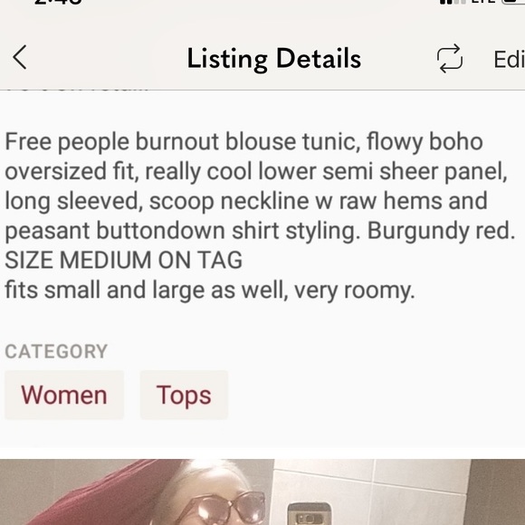 30-50% OFF BUNDLES! FREE PEOPLE TUNIC BLOUSE LONG SLEEVED SHIRT SIZE MEDIUM TOP - Picture 3 of 8